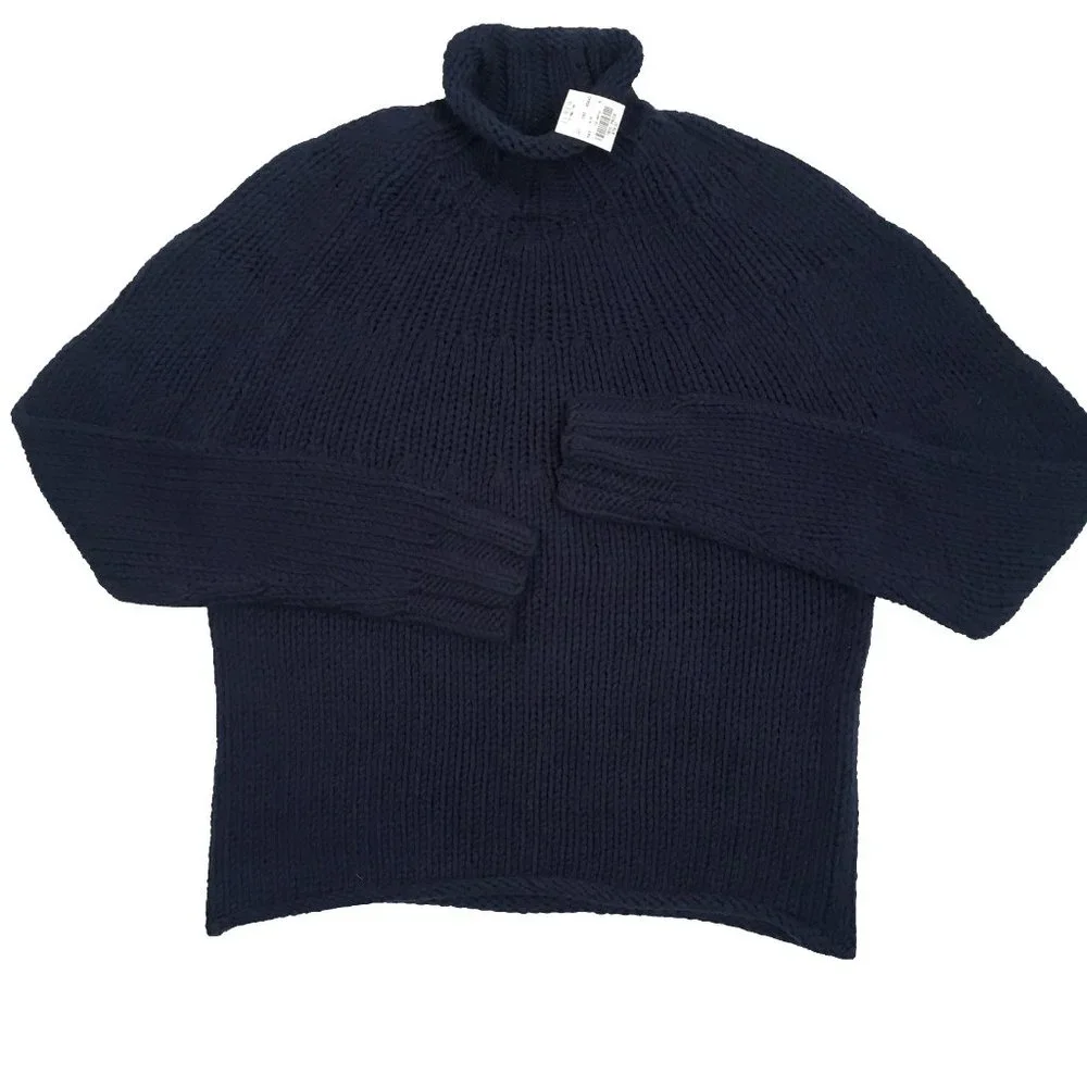 NEW Vintage J Crew Hand Knit Sweater!  Navy  Mock Turtleneck  Rolled Bottom Hem